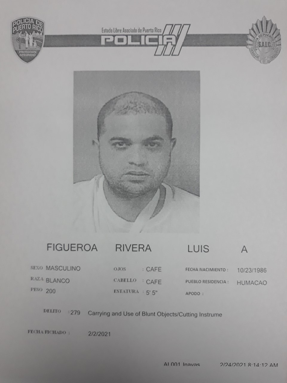 Arrestan a hombre por revocar orden federal en Humacao