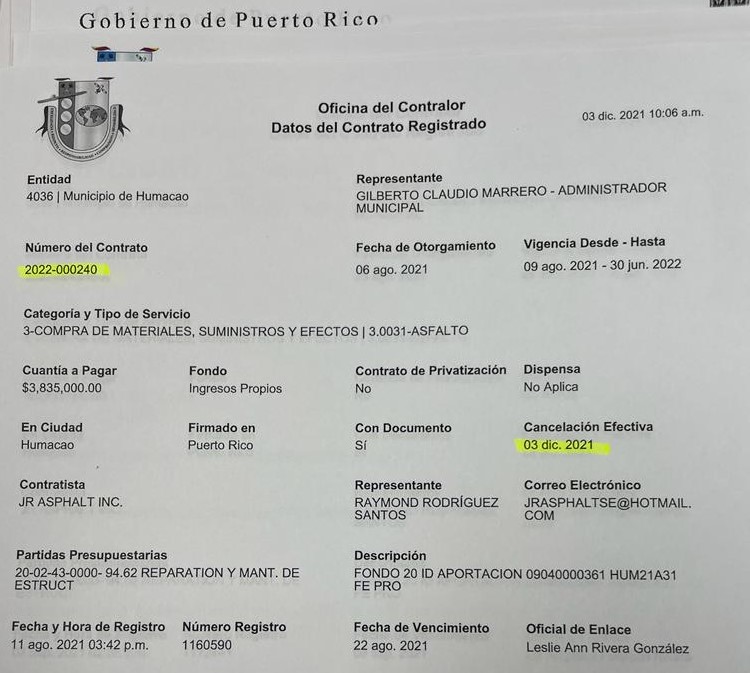 Humacao y Naguabo cancelan contratos con JR Asphalt