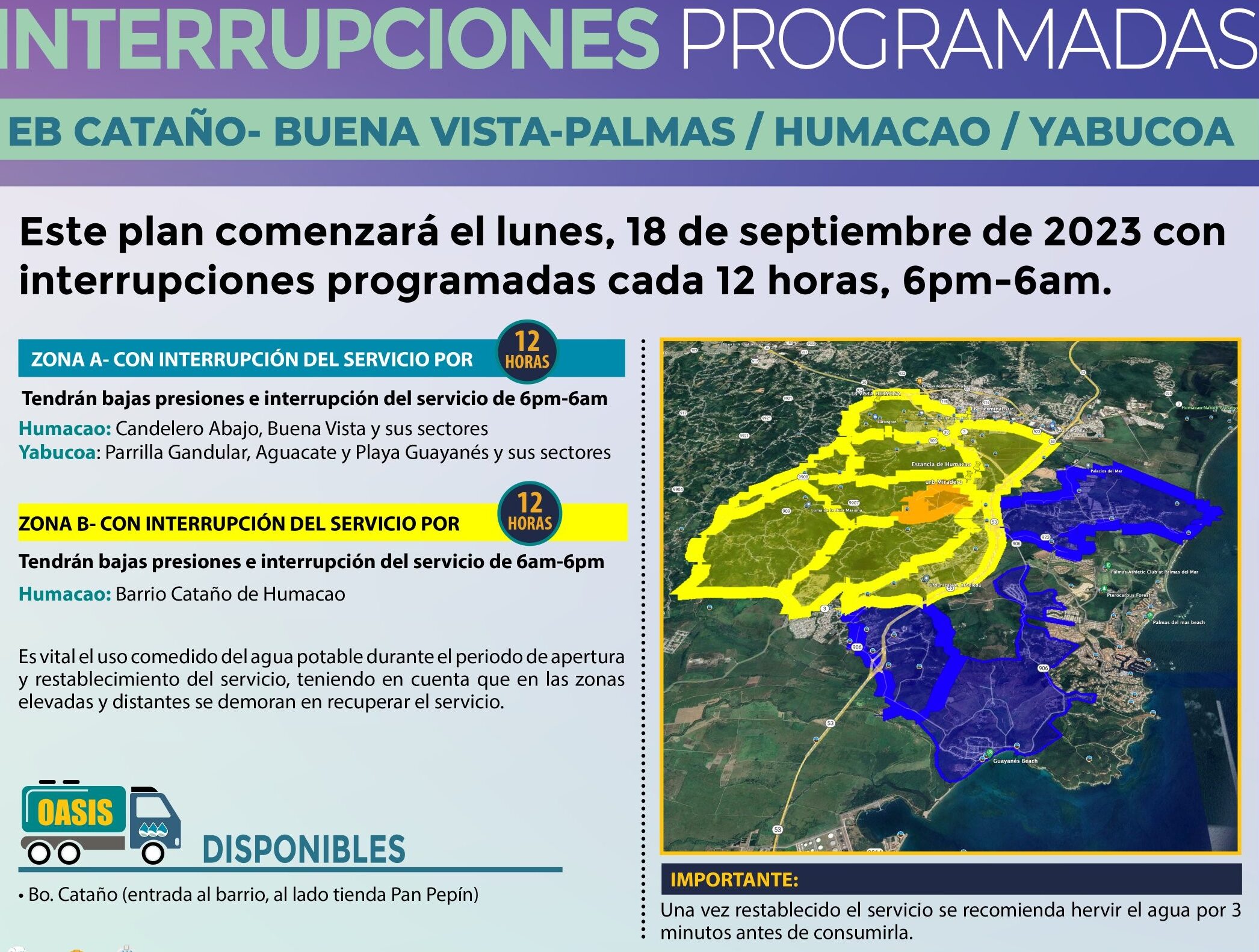 Anuncian interrupciones programadas de servicio de agua para residentes  en Humacao y Yabucoa