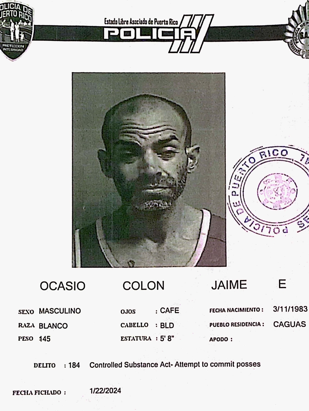 Diligencian orden de arresto por violación a la Ley de Sustancias Controladas en Caguas