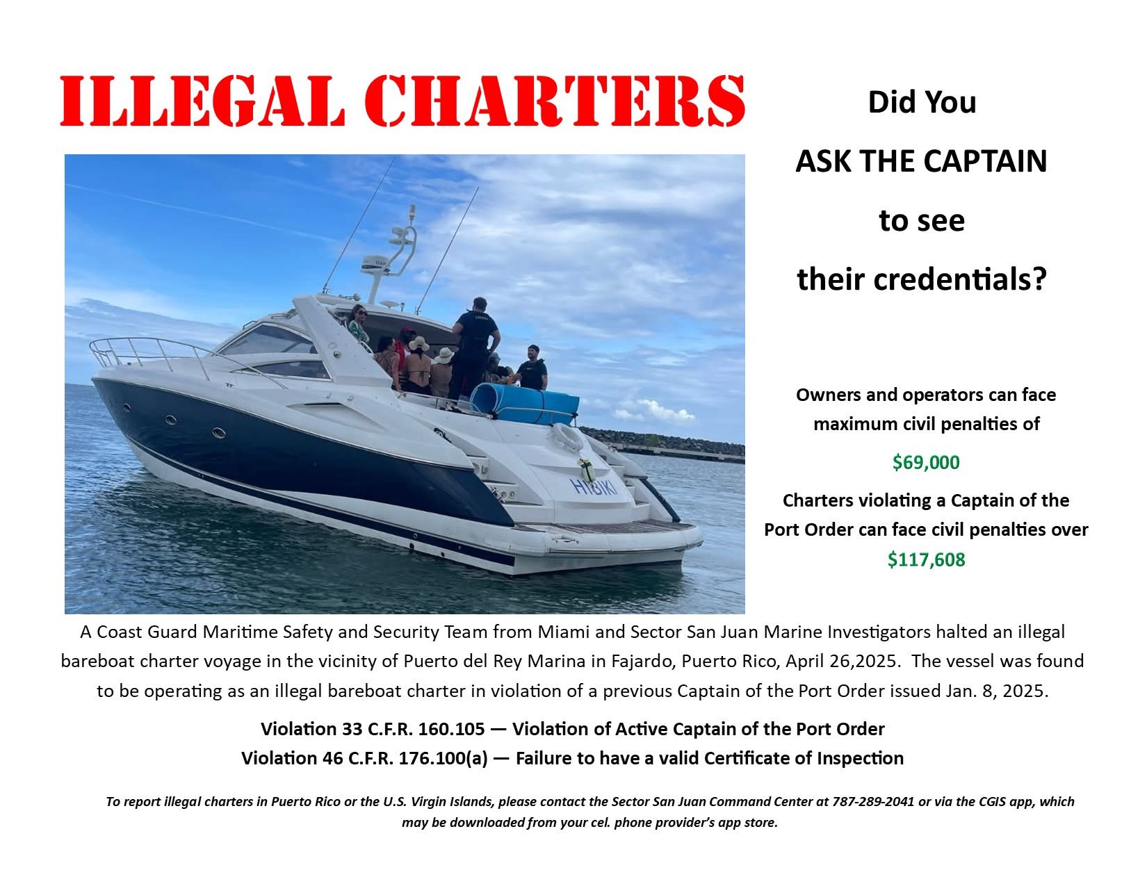 Guardia Costera intercepta operación ilegal de charter en Fajardo
